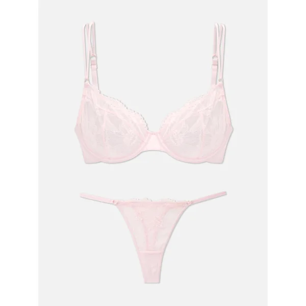 Unpadded Lace Bra Set - Light Pink