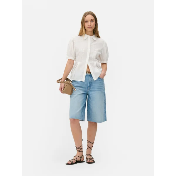 Victoriana Embroidered Peplum Shirt - White