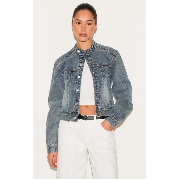 Vintage Blue Racer Collar Denim Jacket