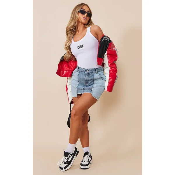 Vintage Mid Wash Panel Denim Mini Skirt