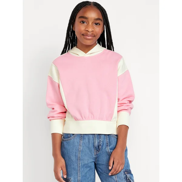 Vintage Oversized Color-Block Pullover Hoodie for Girls - Anemone Pink