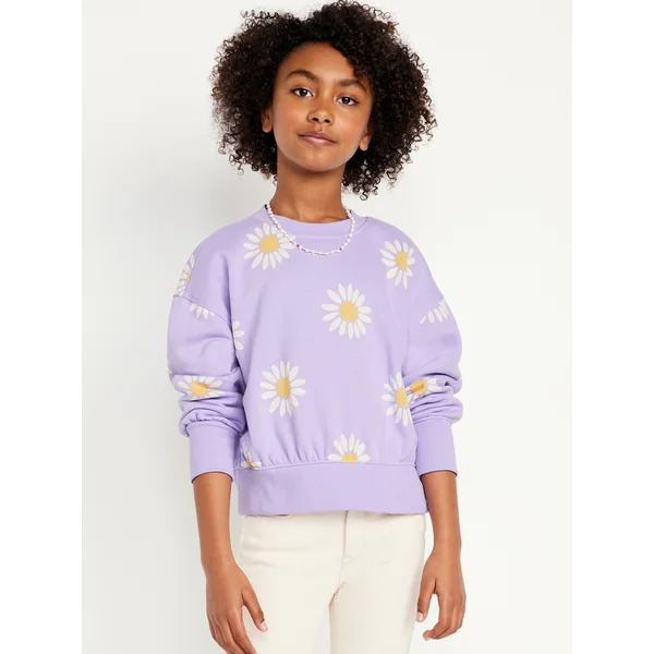 Vintage Oversized Crew-Neck Graphic Sweatshirt for Girls - Lavender Haven