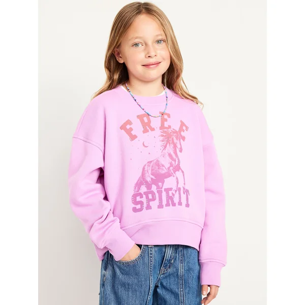 Vintage Oversized Crew-Neck Graphic Sweatshirt for Girls - ROCK ROSE