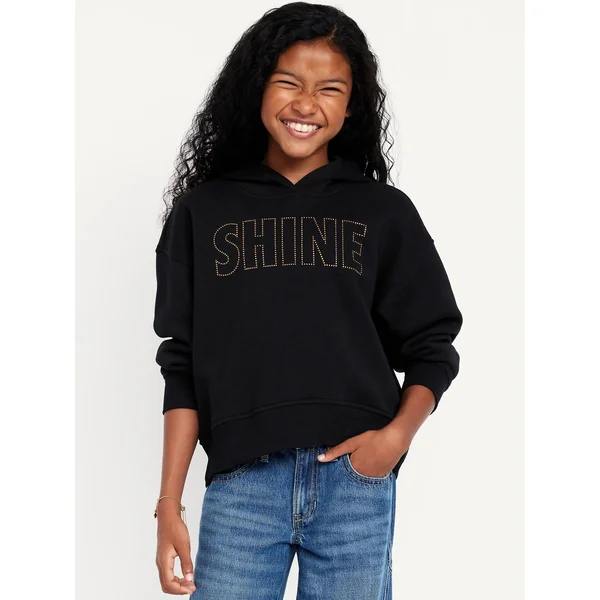 Vintage Oversized Graphic Hoodie for Girls - Black Jack