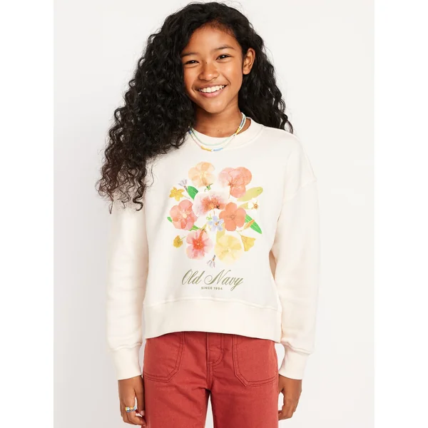 Vintage Oversized Logo-Graphic Sweatshirt for Girls - Creme De La Creme