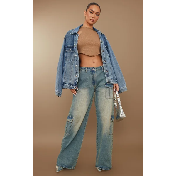 Vintage Wash Cargo Pocket Lowrise Baggy Boyfriend Jeans
