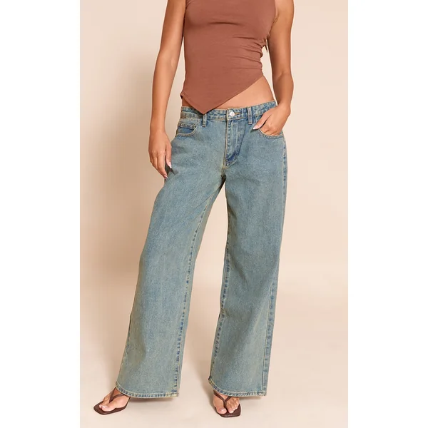 Vintage Wash Low Rise Wide Leg Jeans