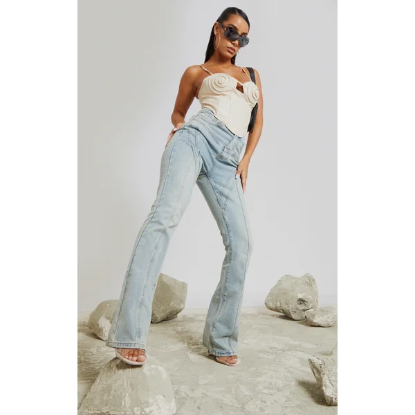 Vintage Wash Seam Detail Long Leg Straight Jeans