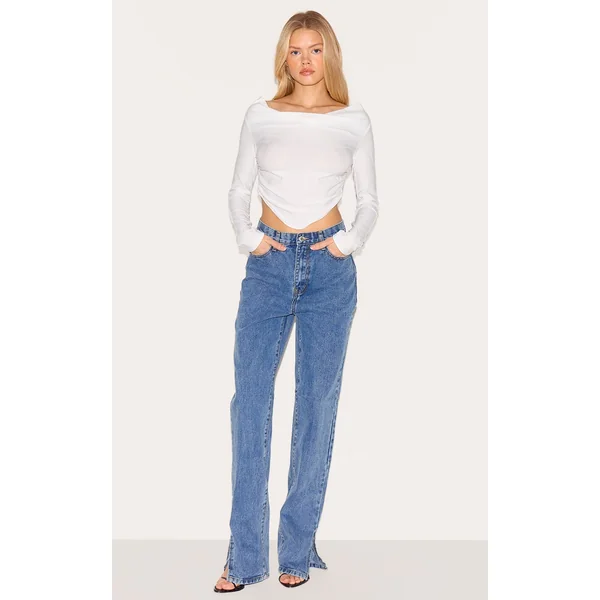Vintage Wash Split Hem Jeans