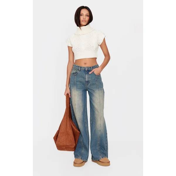 Vintage Washed Front Seam Detail Boyfriend Jeans