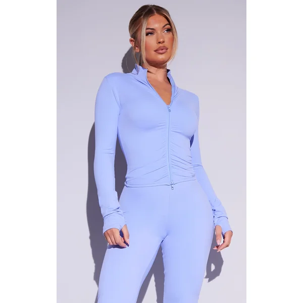 Violet Brushed Sculpt Ruched Front Zip Up Sport Jacket