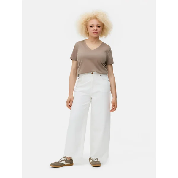 V-Neck Short Sleeve T-Shirt - Taupe