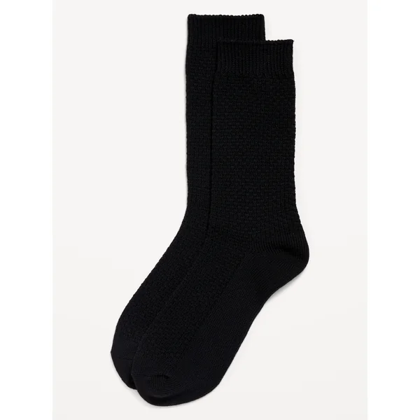 Waffle-Knit Crew Socks for Men - Black