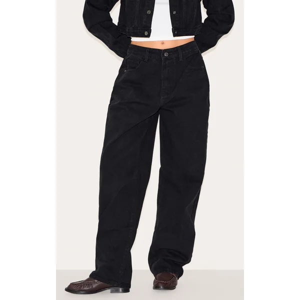 Washed Black Dipped Back Waistband Boyfriend Jeans