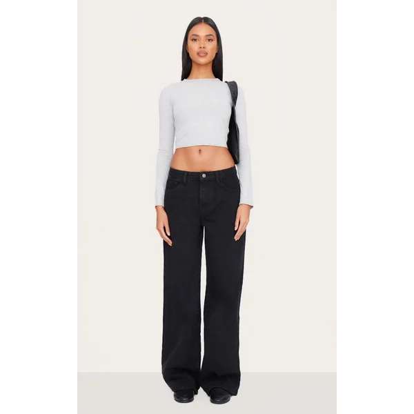 Washed Black Low Rise Wide Leg Jean