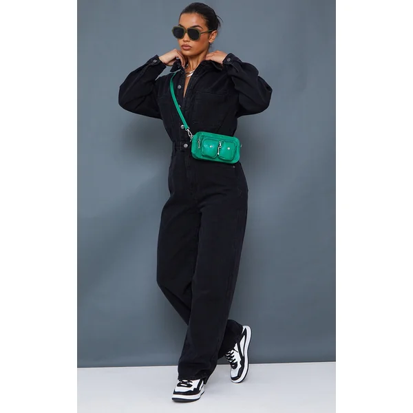 Washed Black Oversized Denim Boilersuit