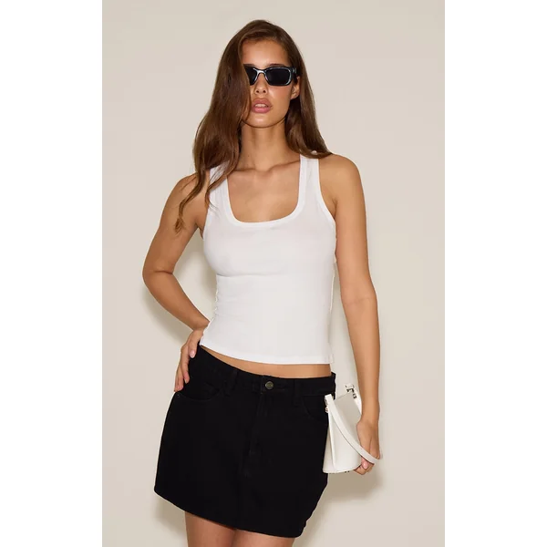 Washed Black Rigid Denim Mini Skirt