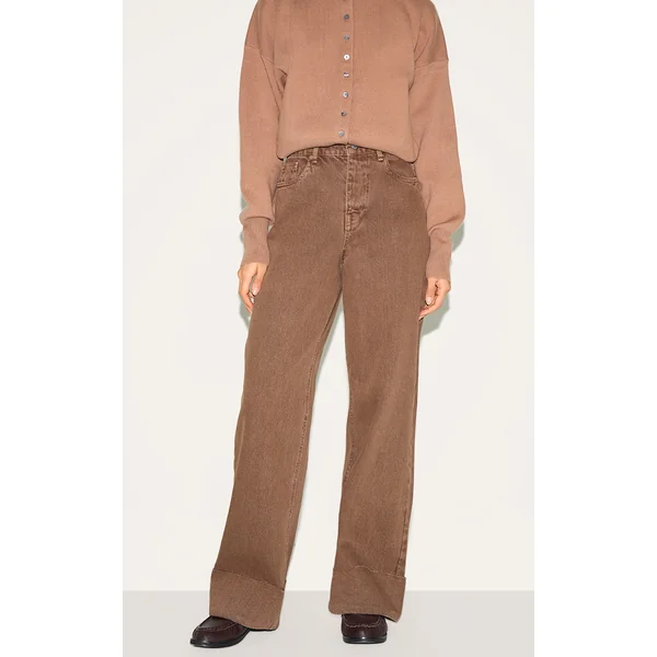Washed Brown Turn Up Hem Jeans