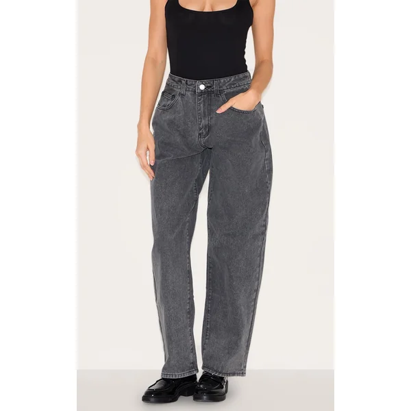 Washed Grey Dipped Back Waistband Boyfriend Jeans