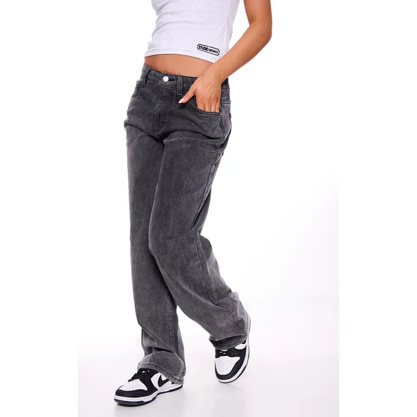 Washed Grey Mid Rise Straight Leg Jeans