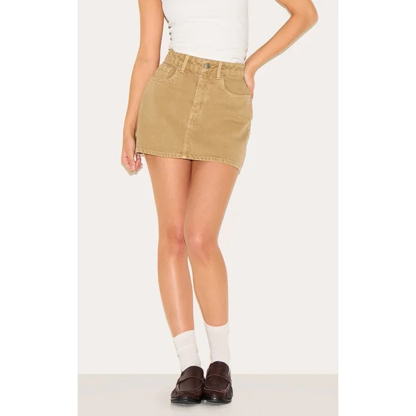 Washed Khaki Denim Mini Skirt