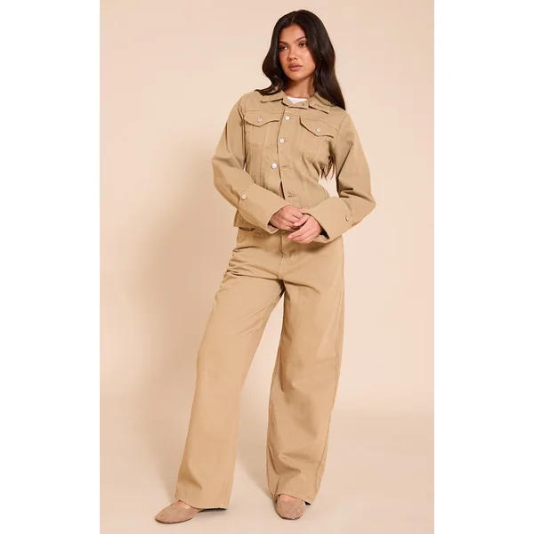 Washed Khaki Mid Rise Wide Leg Jeans