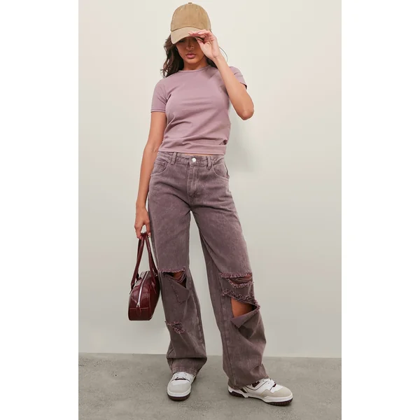 Washed Mauve Baggy Low Rise Ripped Boyfriend Jeans
