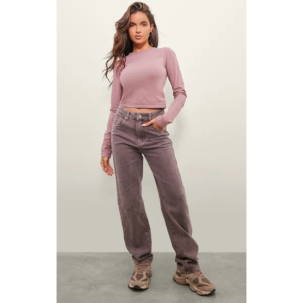 Washed Mauve High Waist Straight Leg Jeans