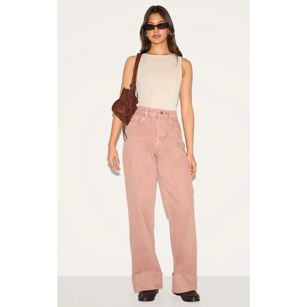 Washed Pink Turn Up Hem Jeans