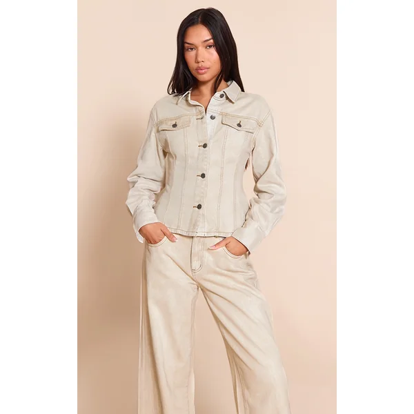 Washed Stone Long Sleeve Cinch Waist Denim Jacket