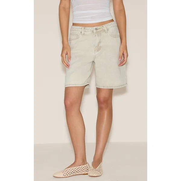 Washed Stone Low Rise Denim Jorts