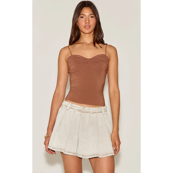 Washed Stone Low Rise Pleated Denim Mini Skirt