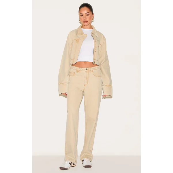 Washed Stone Mid Rise Straight Leg Jeans