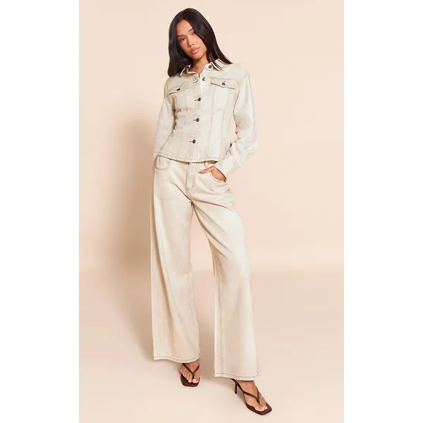 Washed Stone Mid Waist Wide Leg Jeans