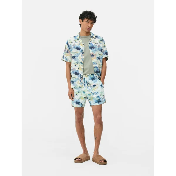 Watercolor Floral Drawstring Swim Shorts - Multi