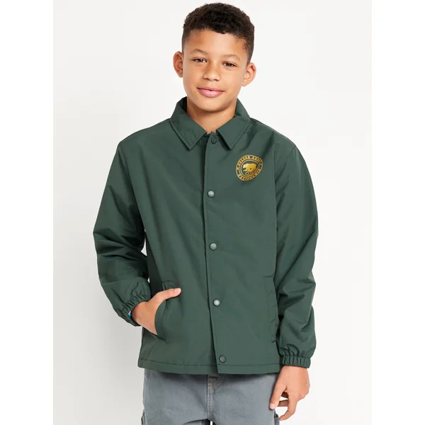 Water-Resistant Button-Front Jacket for Boys - Terrestrial Green