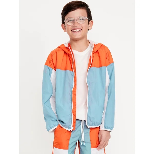 Water-Resistant Full-Zip Color-Block Jacket for Boys - Americana