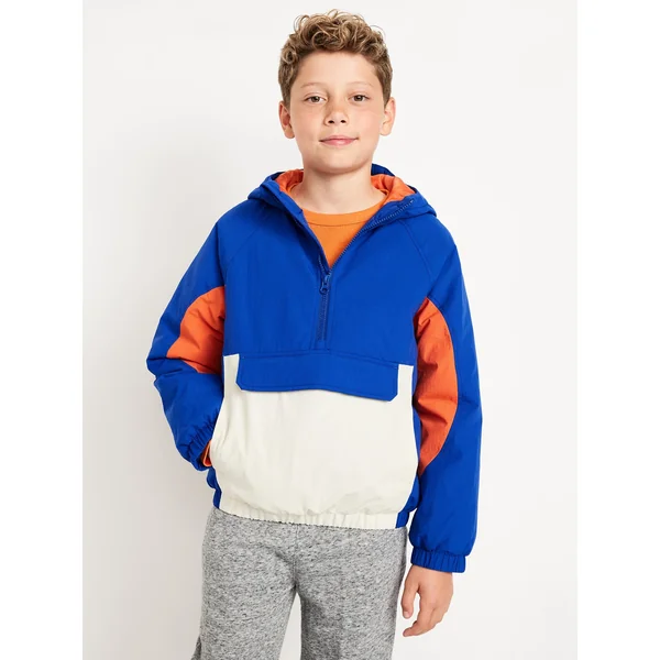 Water-Resistant Half-Zip Color-Block Jacket for Boys - Tanzanite