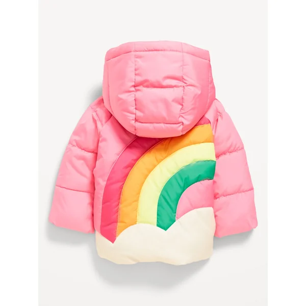 Water-Resistant Quilted Graphic Puffer Jacket for Baby - Rainbow