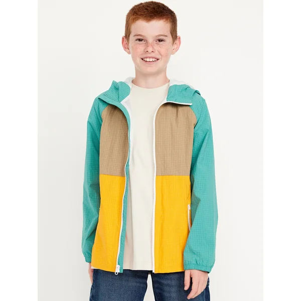 Water-Resistant Ripstop Color-Block Jacket for Boys - Cool Colorblock