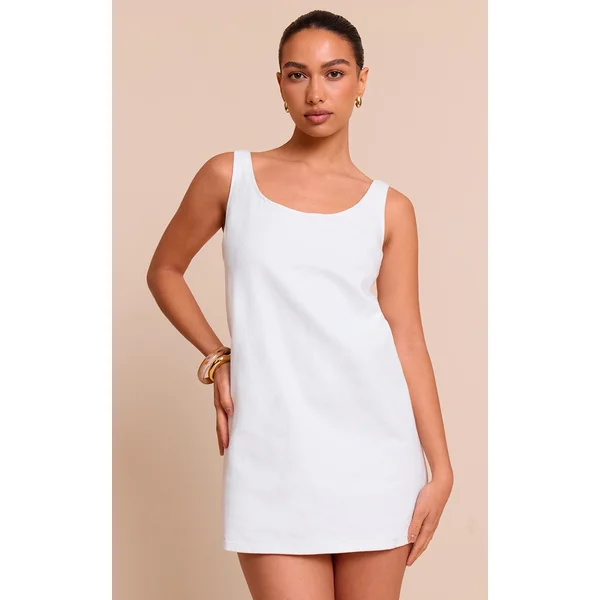 White A Line Shift Denim Mini Dress