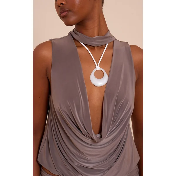 White Abstract Pendant Cord Necklace