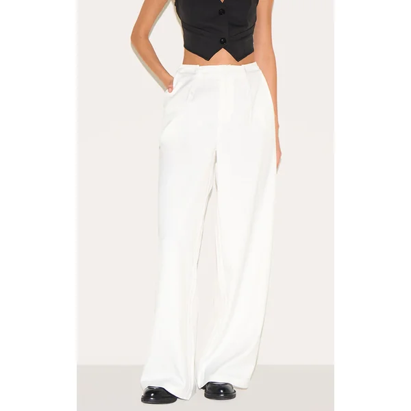 White Adjustable Waistband Detail Tailored Pants