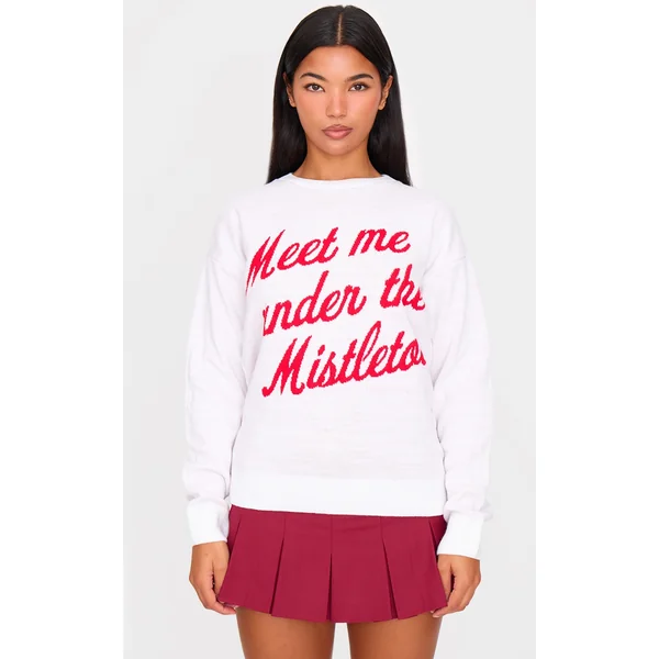 White And Red Meet Me Under The Mistletoe Christmas Sweater