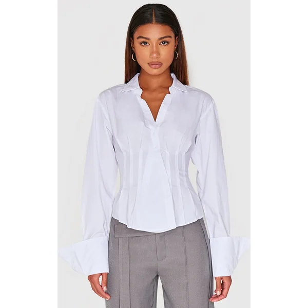 White Asymmetric Cinched Shirt