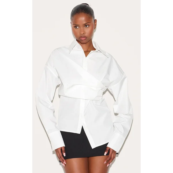 White Asymmetric Drape Shirt