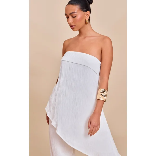 White Bandeau Asymmetric Drape Detail Top