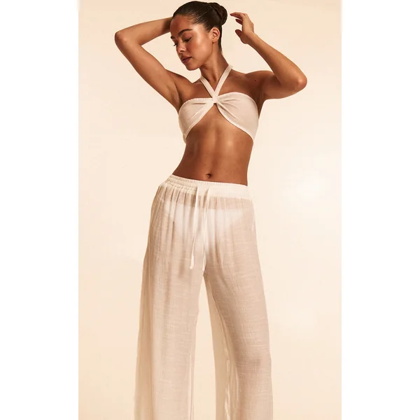 White Bandeau Beach Top and Pant Set