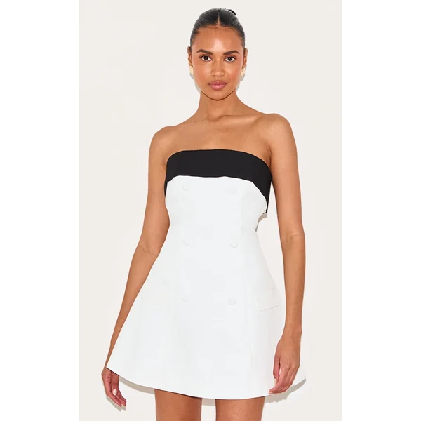 White Bandeau Contrast Detail Mini Dress