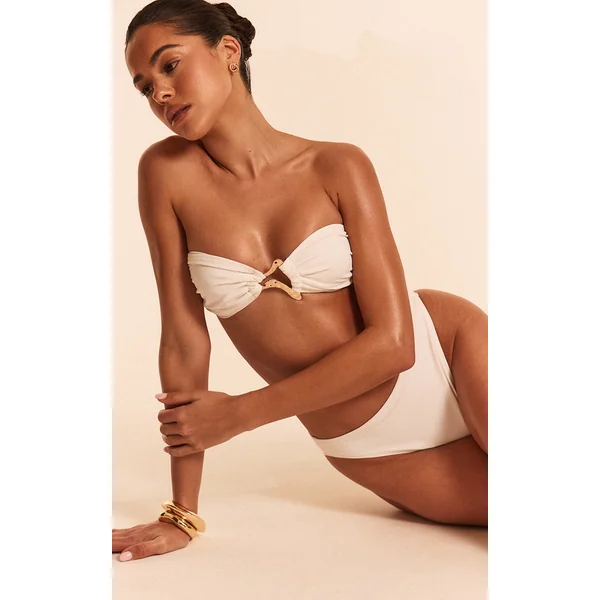 White Bandeau Gold Trim Bikini Set